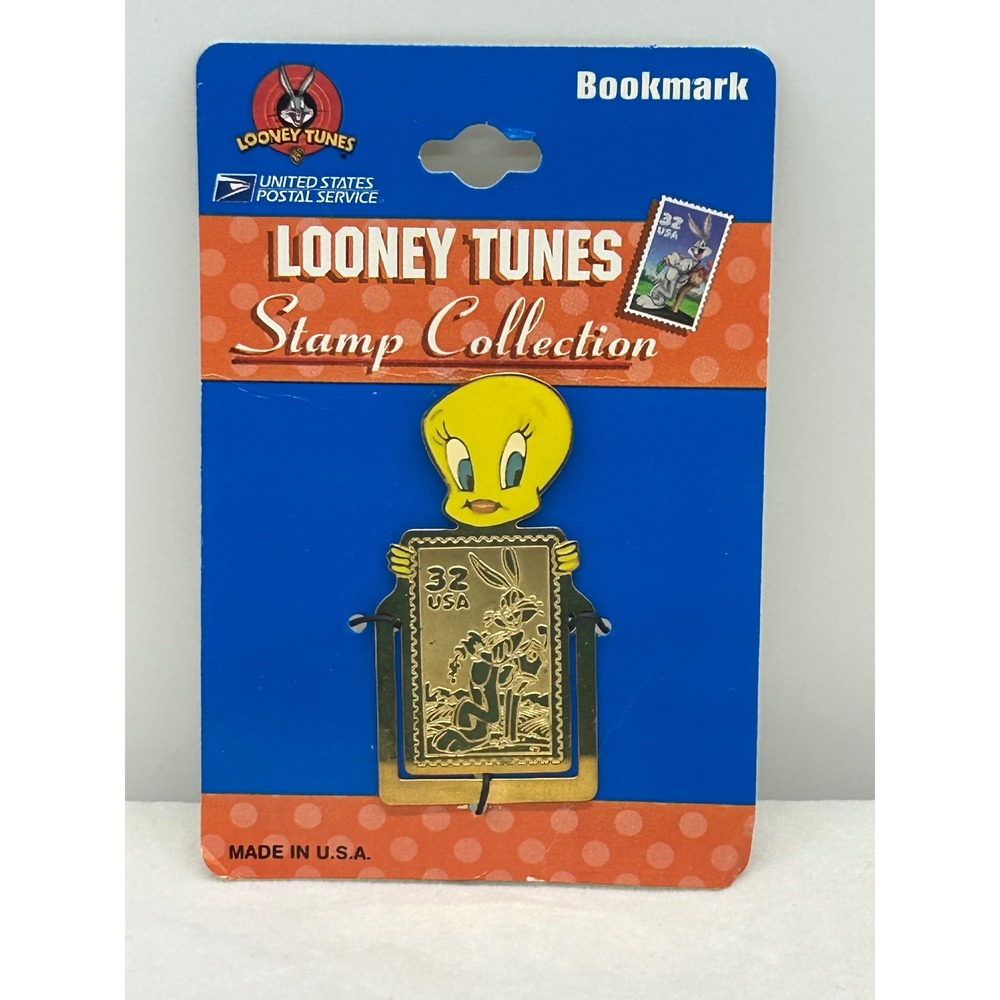 Looney Tunes Tweety Bird Bugs Bunny 32 Cent Stamp Gold Tone Metal Bookmark USPS
